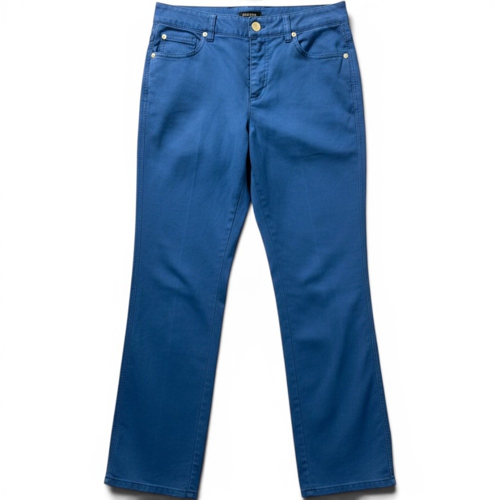 ESCADA Colbalt Blue Wide Leg Stretch Cotton Pants Y2K Luxe Designer Gold 34